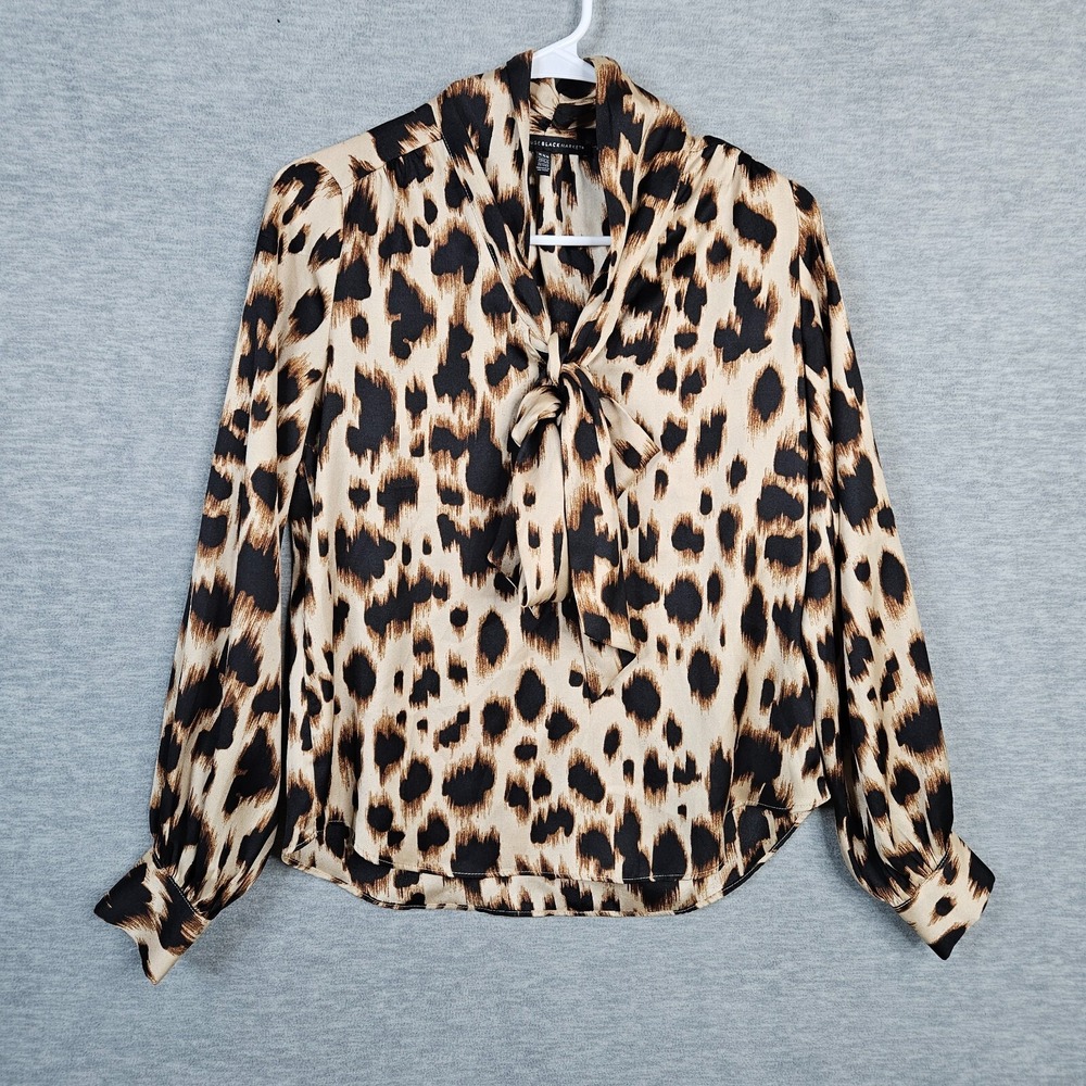 White House Black Market Women's Leopard-Print Bow Blouse Sz XXS